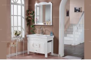 纯白实木浴室柜 现代方形浴室柜 落地式浴室柜